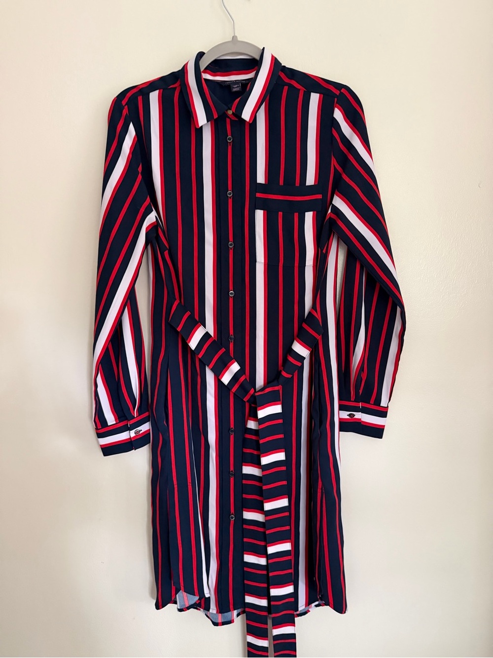 TOMMY HILFIGER Shirt Dress w/Tie Belt - Women’s Size Small/P - Red/White/Blue - Picture 2 of 15